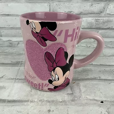 Disney Parks Minnie Mouse Mug Pink Glitter Heart Coffee Cup Mug Original 16oz • $17.84