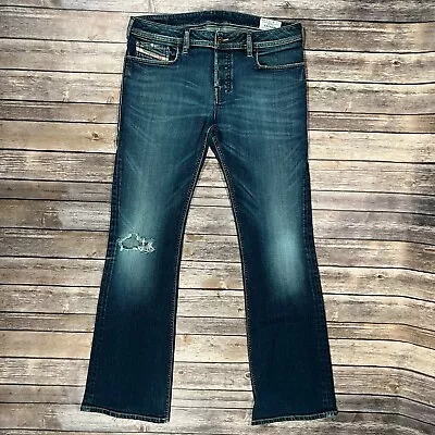 Diesel Zathan Bootcut Jeans Distressed Stretch Denim 31x34 Mens Blue 008B2 • $59.95