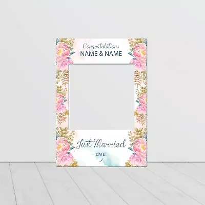 Personalised Wedding Selfie Frame Floral Couple Reception Party Photo Props Deco • £22.75