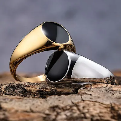 Vintage Black Enamel Wedding Ring Stainless Steel Ring For Men Women Size 7-13 • $11.99