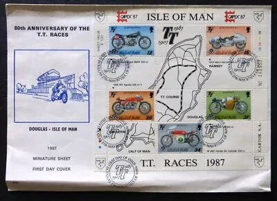 £3 • Buy 1987 Isle Of Man Stamp First Day Cover 'TT Races Souvenir' Item No J-1513