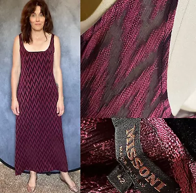 MISSONI Zigzag Silk Maxi Dress Sheer Black Maroon Sz 42 6 Cover Up Sleeveless • $349