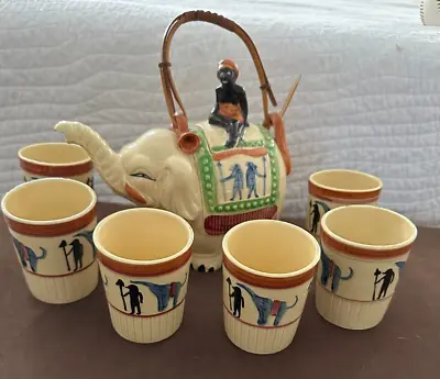 Vintage Elephant With Rider Ceramic Teapot With 6 Cups Made In Japan  • $75