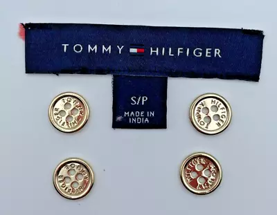 Tommy Hilfiger Logo Replacement Buttons Gold Metal 4 Hole Flat 1/2 Inch Set Of 4 • $11.99
