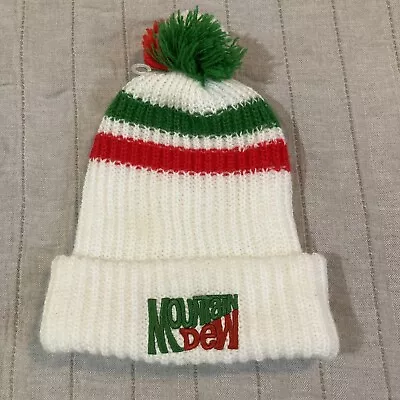 Vtg Mountain Dew Soda Pop Knit Winter Hat Beanie White Green RARE Old Logo Y2k • $29.99