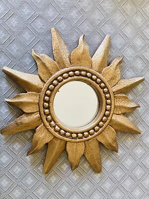 Vintage Gold Gilded Wooden Sunburst Mirror 16” Diameter • $75