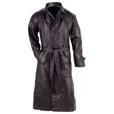 Giovanni Navarre Men's Black Patch Leather Full-Length Trench Coat Duster Jacket • $77.99