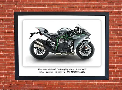 Kawasaki Ninja H2 Carbon Motorcycle A3 Size Poster On Photographic Paper 17x12in • £9.99
