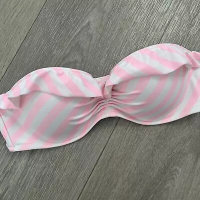 Victoria Secret Pink White Stripe Ruffle Bandeau Bikini Top 36B • $19.99