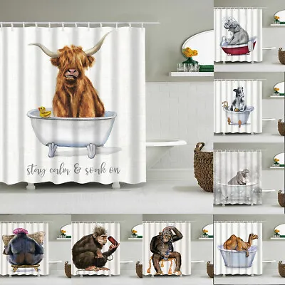 Monkey Shower Curtain Kangaroo Waterproof Bathroom Bathtub Curtains + 12 Hooks • $6.41