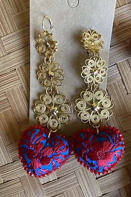 Mexican Filigree Earrings  With Embroidered Handmade From Oaxaca  • $55