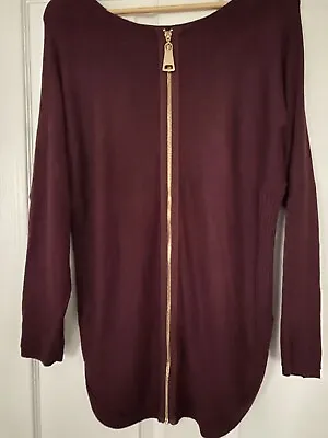 Womens Burgundy Jumper/ Tunic By Apricot Size L With Zip Back Detail • £0.99