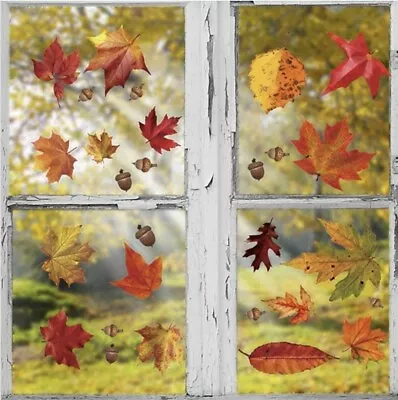 Autumn Leaves Window Stickers For Halloween Thanksgiving Fall Leaf Stickers • £5.49