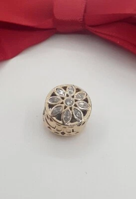 $459 • Buy NEW Genuine Pandora 14k Yellow Gold Marquise Flower Clip Charm #757639CZ