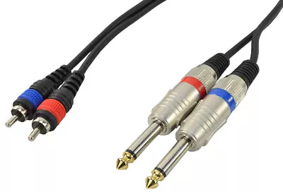 Dual Phono RCA To 1/4 Inch (6.35mm) Jack Leads - Various Cable Lengths • £6.95