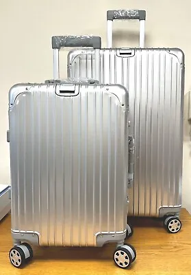 REAL Aluminium Suitcase Carry On Travel Spinner Case 20 / 26 Inch- Silver • £142.91