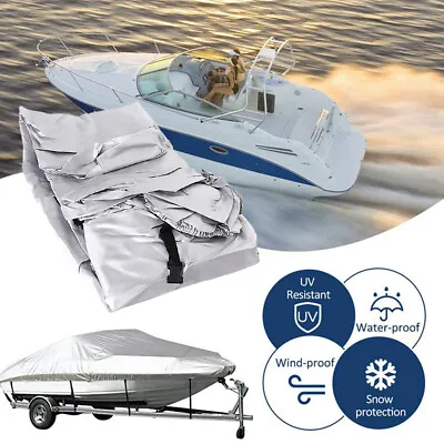£55.19 • Buy Gray 11-22ft Heavy Duty Boat Cover Waterproof Speedboat V-Hull Fish Ski Marine 