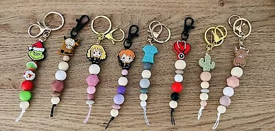 Silicone Wood Bead Keyring Keychain Bag Tag Bling Beaded Teacher Nurse Gift • $15