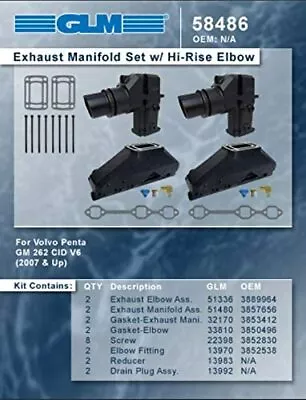 Exhaust Manifold SET KIT Elbow Riser 10.3  Tall Volvo Penta 4.3 L Gi Gxi V6 '07+ • $1125