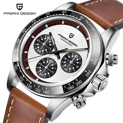 Original Pagani Design PD-1676 Chronograph Stop Watch VK63 Mov't Leather Strap • £69.99