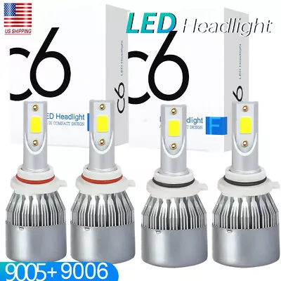 4x C6 9005 + 9006 Combo LED Headlight  100W 40000LM Hi/Lo Beam Bulbs 6000K White • $20.89