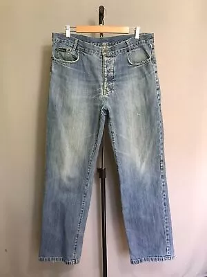 Yves Saint Laurent YSL Denim Jeans Big Logo Blue 90s Sz 36 • £101.94