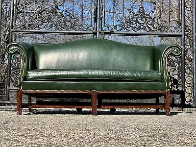 Vintage Green Leather Hickory Sofa  • $3850