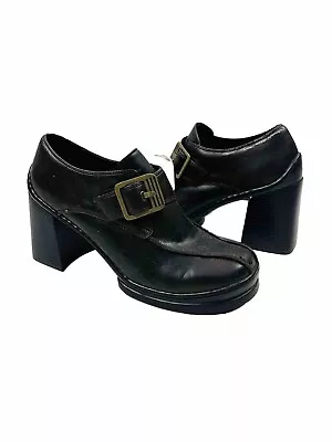 VTG Y2K Womens 11 Chunky Platform Monk Strap Faux Leather Oxford Shoes Punk Goth • $64.99