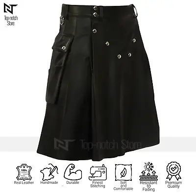 £65.50 • Buy Real Cow Leather Kilt Scottish Pleated Style For Men LARP LGBTQ In Black , Brown