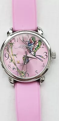 Ed Hardy Butterflies Pink Tone Large Watch. New Battery • $35