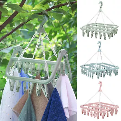 £5.99 • Buy 2X Dryer Washing Line 32 Peg Airer Clothes Horse Underwear Socks Pants Hanger UK