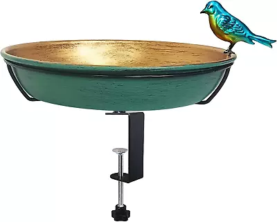 Deck Bird Bath For Outdoors 11  Green/Bronze Metal Birdbath Bowl With Big Steel • $32.97