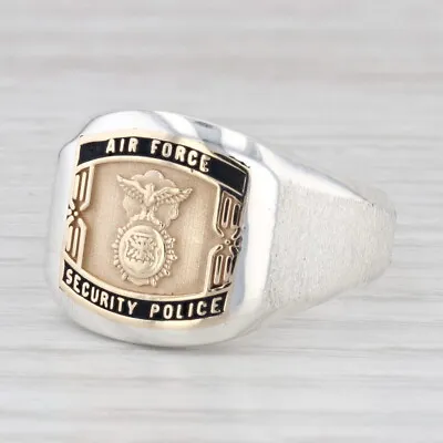 Air Force Security Police Ring Sterling Silver 14k Gold Military Signet Size 11 • $199.99