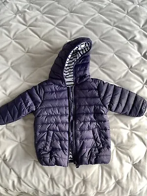 Navy Toddler Coat Next 6-9months Puffer Jacket Stripe Inside Current Stock VGC • £3.99