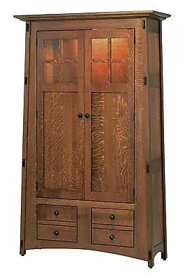 Amish Mission Arts & Crafts Bookcase Glass Doors Solid Wood Lighted McCoy  • $3450