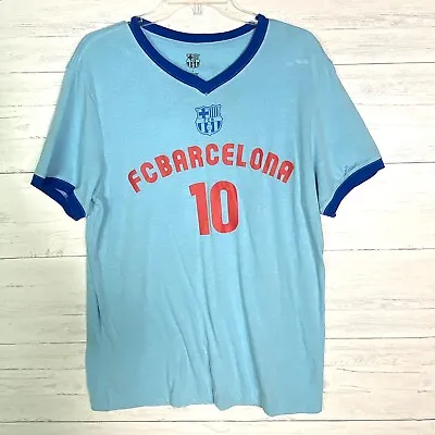 $14.85 • Buy FC Barcelona #10 Messi Blue Ringer V Neck T Shirt Men Large