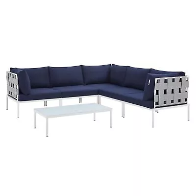 Harmony 6-Piece  Sunbrella Outdoor Patio Aluminum Sectional Sofa Set Gray Navy • $2437.51