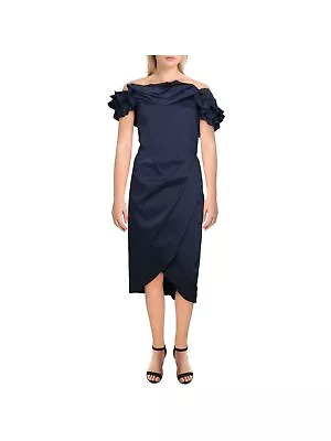 AIDAN MATTOX Womens Navy Short Sleeve Off Shoulder Midi Formal Tulip Dress 14 • $37.99