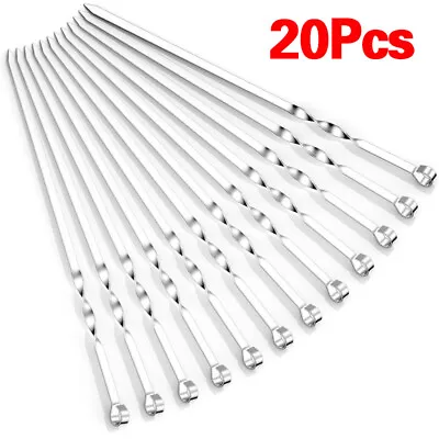 20PCS Stainless Steel Barbecue Metal Skewers Flat Needle BBQ Tools Kebab Stick • £5.59