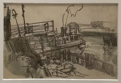 Carl Gaertner Tug Boat Cuyahoga River 1940s Pencil Drawing Cleveland Art Ohio • $199.99