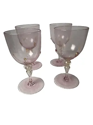 Antique Salviati Venetian Gold Flakes Pink Edge Murano Glasses Set Of 4 • $187.50