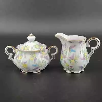 Vintage Lefton China Hand Painted Lilac Chintz Cream And Sugar Set #694 • $15.99