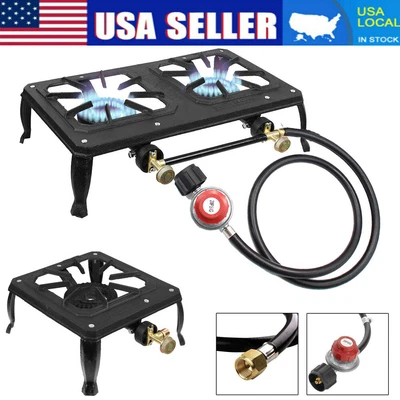 $48.99 • Buy Propane Stove Cooker Burner Gas Camping BBQ Grill + High Pressure Regulator Hose