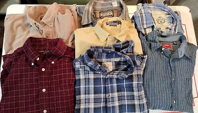 Mens Causal Button Up Long Sleeve Flannel Plaid Solid Shirts Large 7 Pc Lot • $65.99