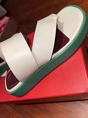 $75 • Buy NIB STAUD Fly Leather Flatform Sandals In Cream/clover  Sz 36