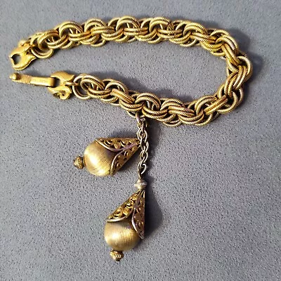 Vintage Textured Rope Chain Bracelet 2 Teardrop Charms • $32.50