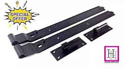 10-16  Hook & Band Hinges Cranked Black Heavy Duty Stable Garage Shed Barn Door • £10.56