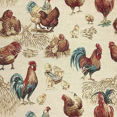 £9 • Buy Tapestry Fabric Rooster Chicken Hens Upholstery Furnishings Curtains 140cm Wide