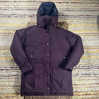 LL Bean Maine Wardens Parka Goose Down Puffer Jacket Coat Hoodie Dark Red Large • $144.95