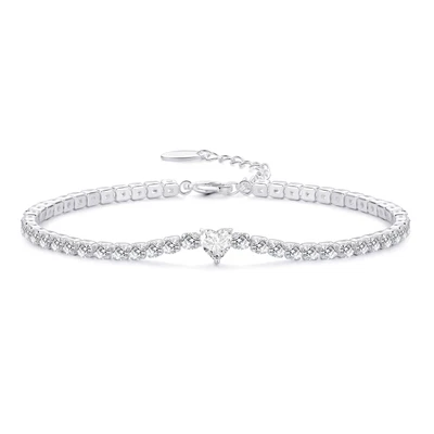 £11.99 • Buy Heart Solitaire Tennis Bracelet Created With Zircondia® Crystals